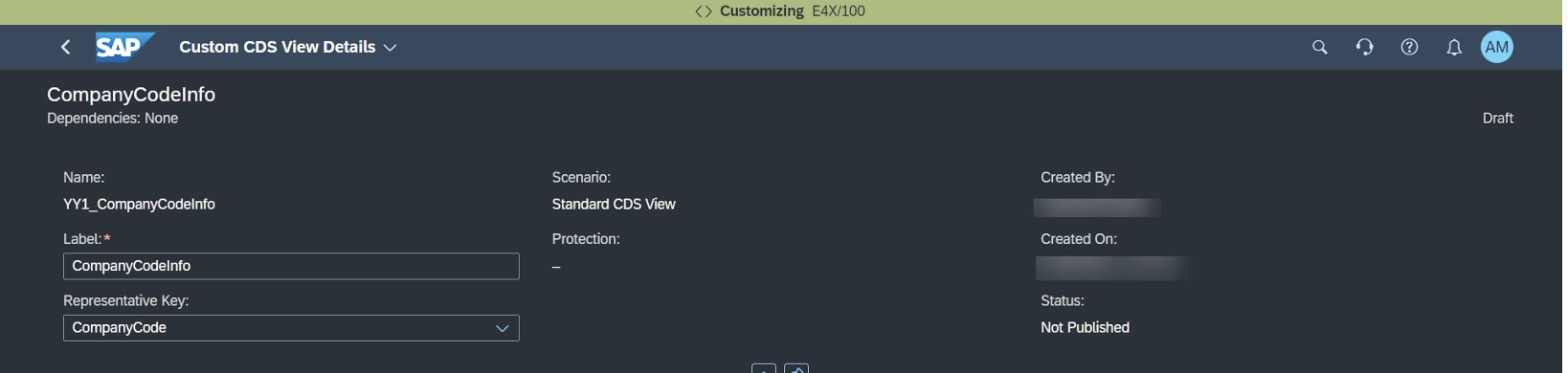 Figure 11 - The custom CompanyCodeInfo CDS view, built to surface each company code's PAN for the audit extract.
