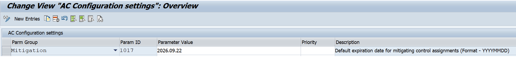 SAP GRC Parameter 1017 - Default expiration date for mitigation control assignments